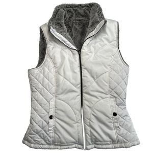 KEREN HART Women's Puffer  Vest Medium Reversible Faux Fur Jacket White Full Zip